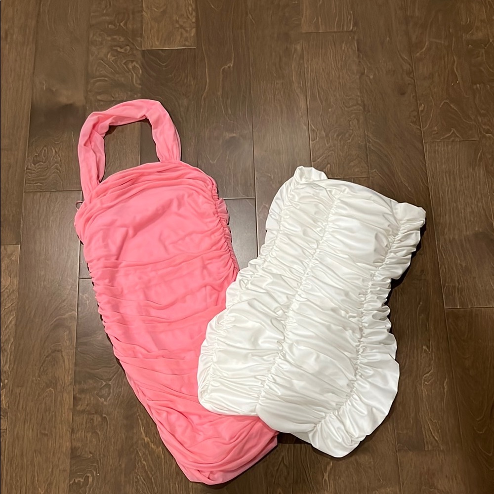 NWOT Pink and White Ruched Dresses